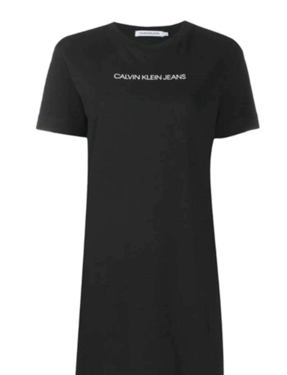 CALVIN KLEIN JEANS EST.1978 Crew Neck Logo Jersey Dress In Black L 256